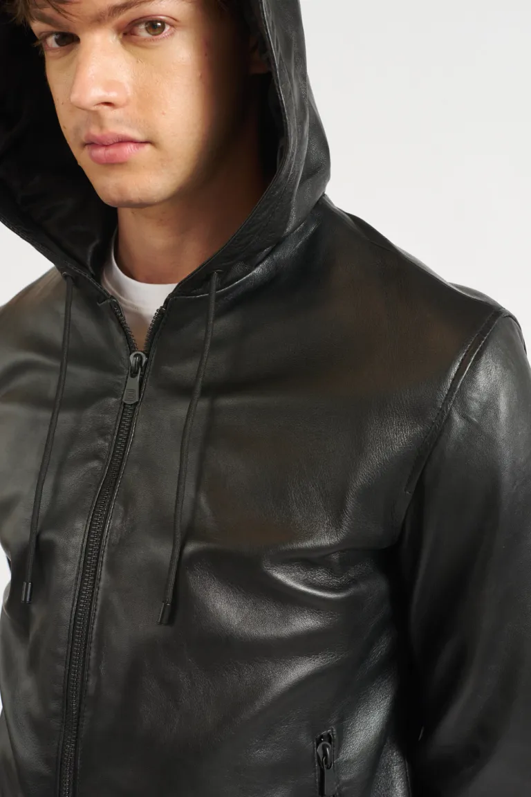 Campera de cuero con capucha y bolsillos para hombre de Bensimon en Abrigos y Camperas para argentina