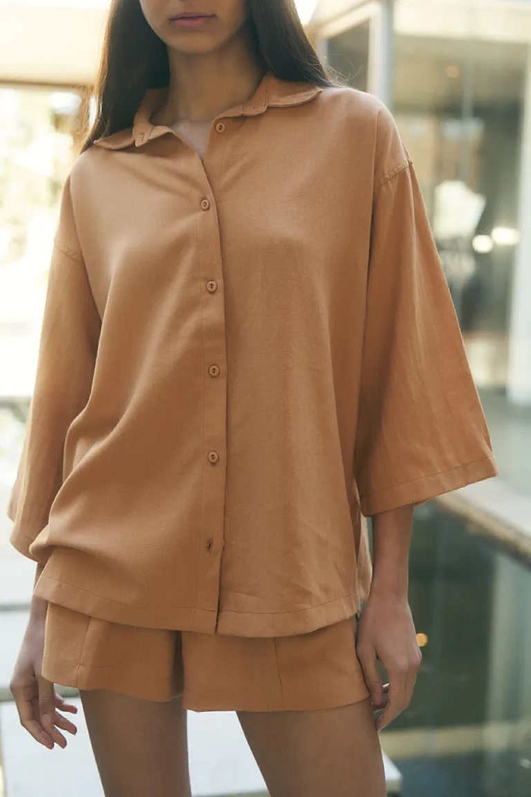 Camisa de manga 3/4 con recorte lateral en lino de Lemmon en Camisas para argentina