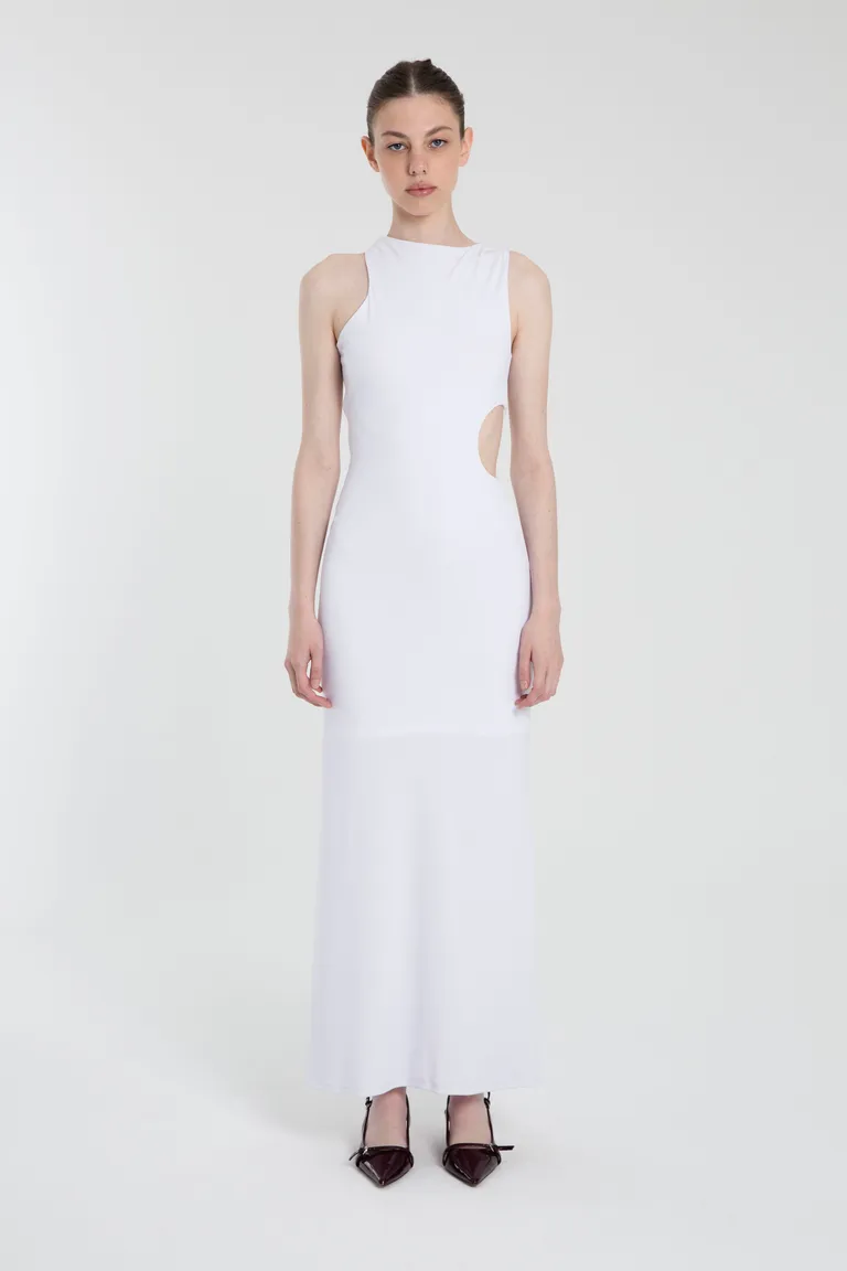 Vestido largo de punto con cuello alto y detalles en los laterales de Naíma en Vestidos para argentina