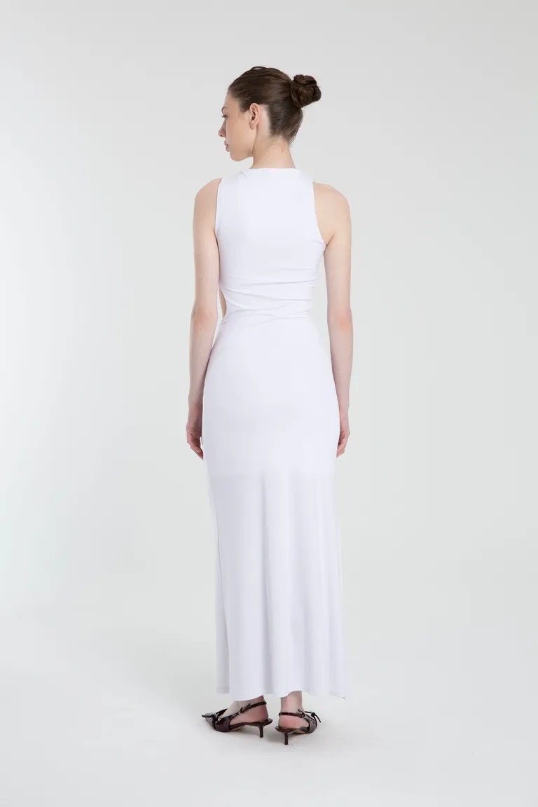 Vestido largo de punto con cuello alto y detalles en los laterales de Naíma en Vestidos para argentina