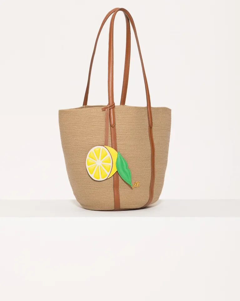 Bolso tote de mujer con diseño de limón y detalles de cuero de Jazmin Chebar en Bolsos y Carteras para argentina