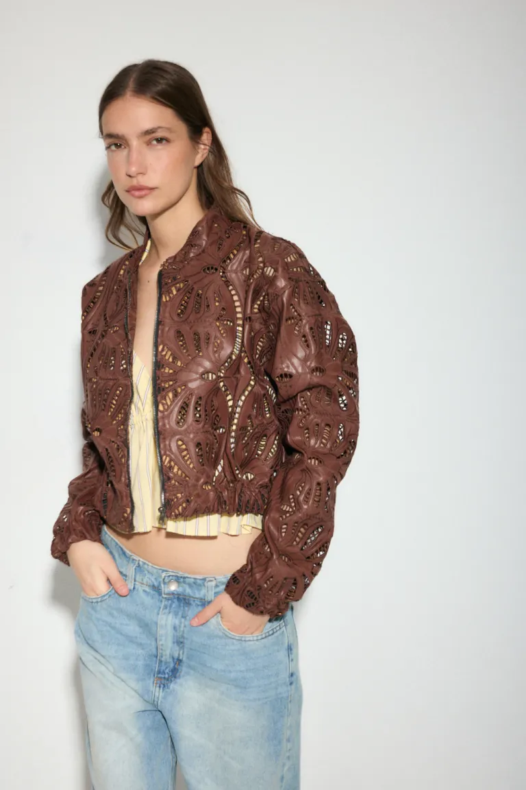 Chaqueta bomber de ecocuero con detalles de encaje para mujer de Audaz en Chaquetas para argentina