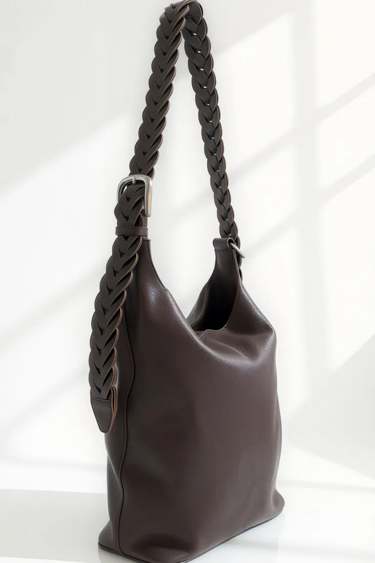 Exclusivo bolso tote de cuero marrón con correa trenzada de Maria Cher en Bolsos y Carteras para argentina