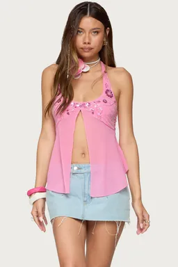 Top chiffon lentejuelas abertura frontal de Edikted en Tops para argentina