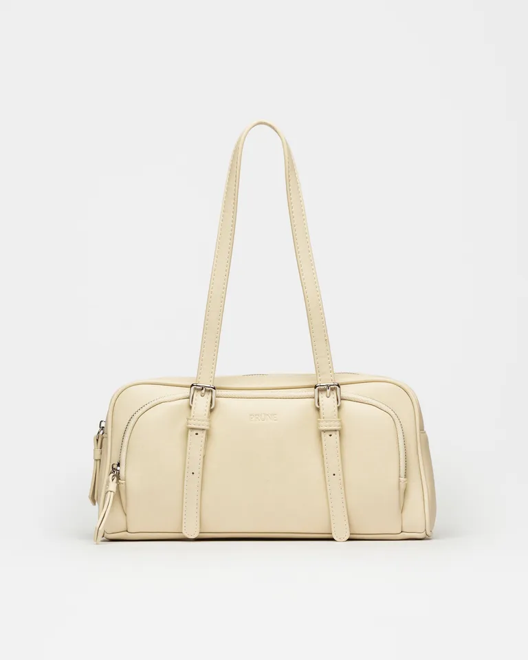 Cartera de mano estilo bowling en efecto cuero liso con detalles funcionales de Prüne en Bolsos y Carteras para argentina