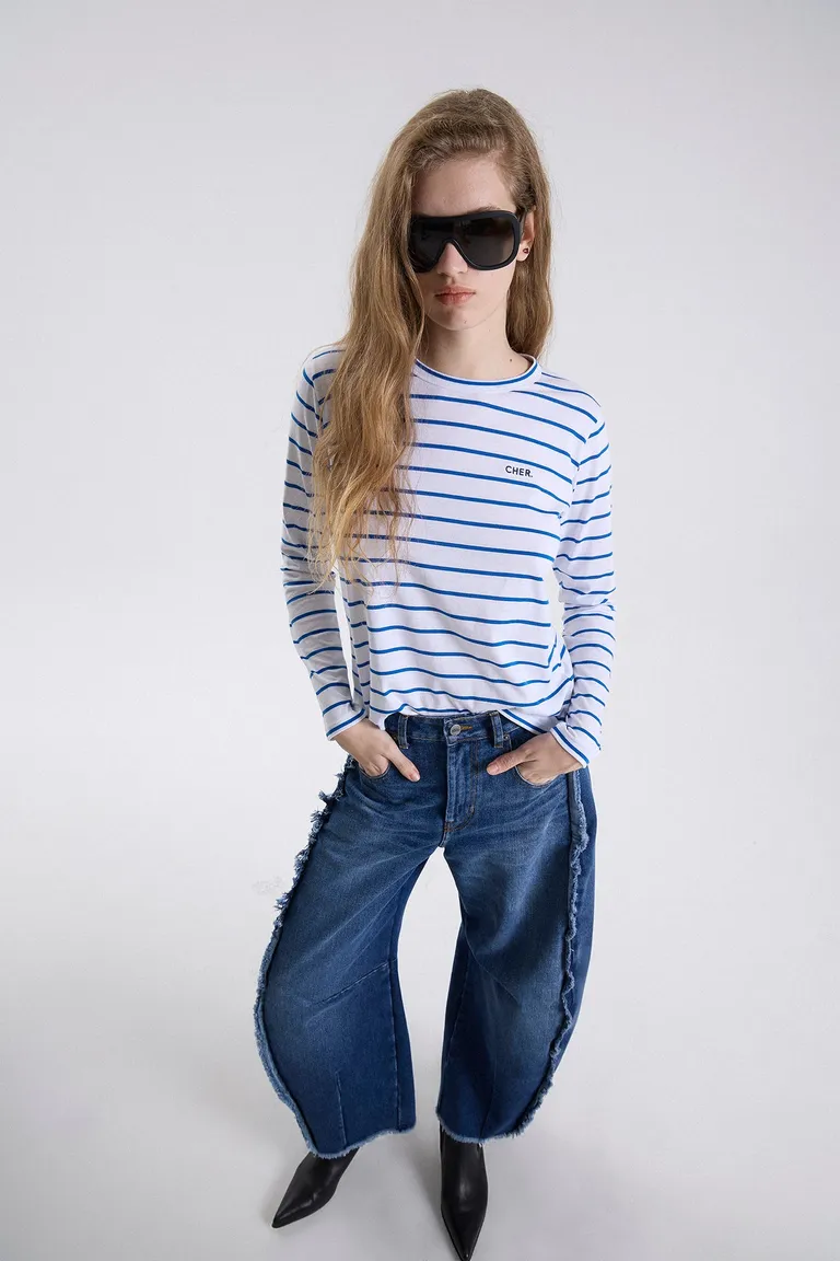 Remera de manga larga con estampado de rayas horizontales y cuello redondo de Maria Cher en Remeras para argentina