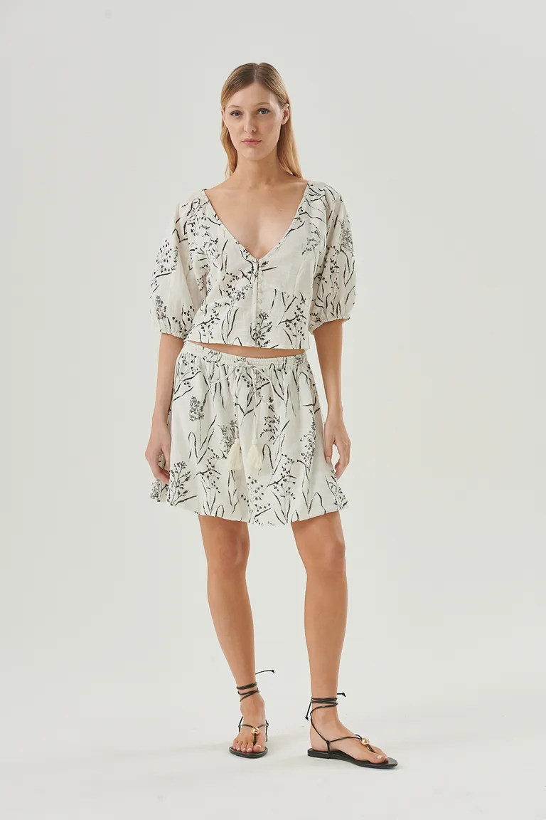 Conjunto de falda y blusa estampado con mangas abultadas para mujer de Sweet en Faldas para argentina