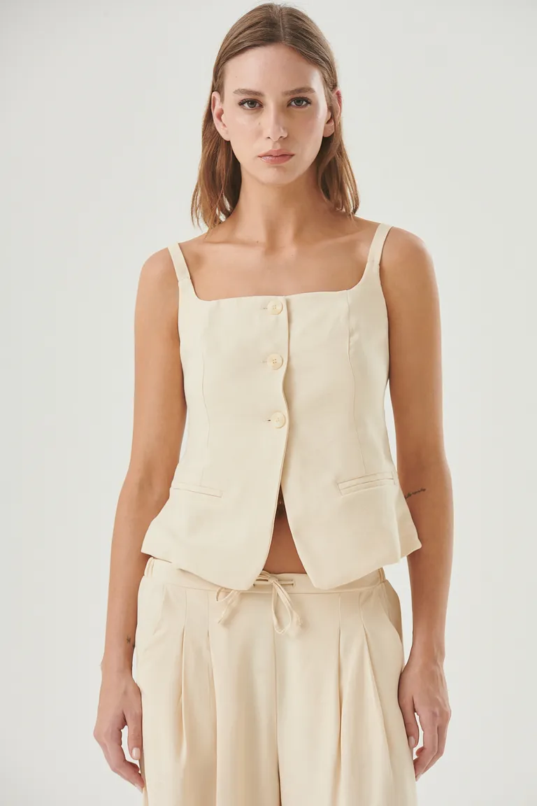 Chaleco de lino con diseño sastrero y escote recto de Sweet en Chalecos para argentina