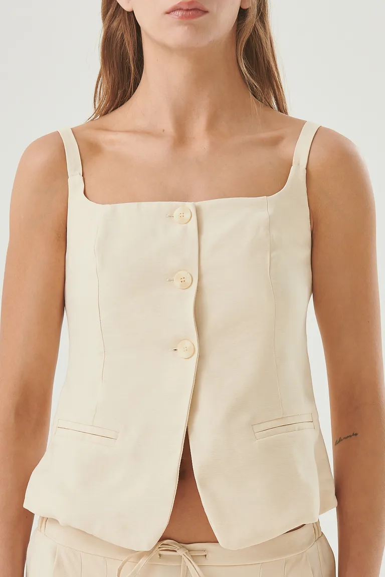 Chaleco de lino con diseño sastrero y escote recto de Sweet en Chalecos para argentina