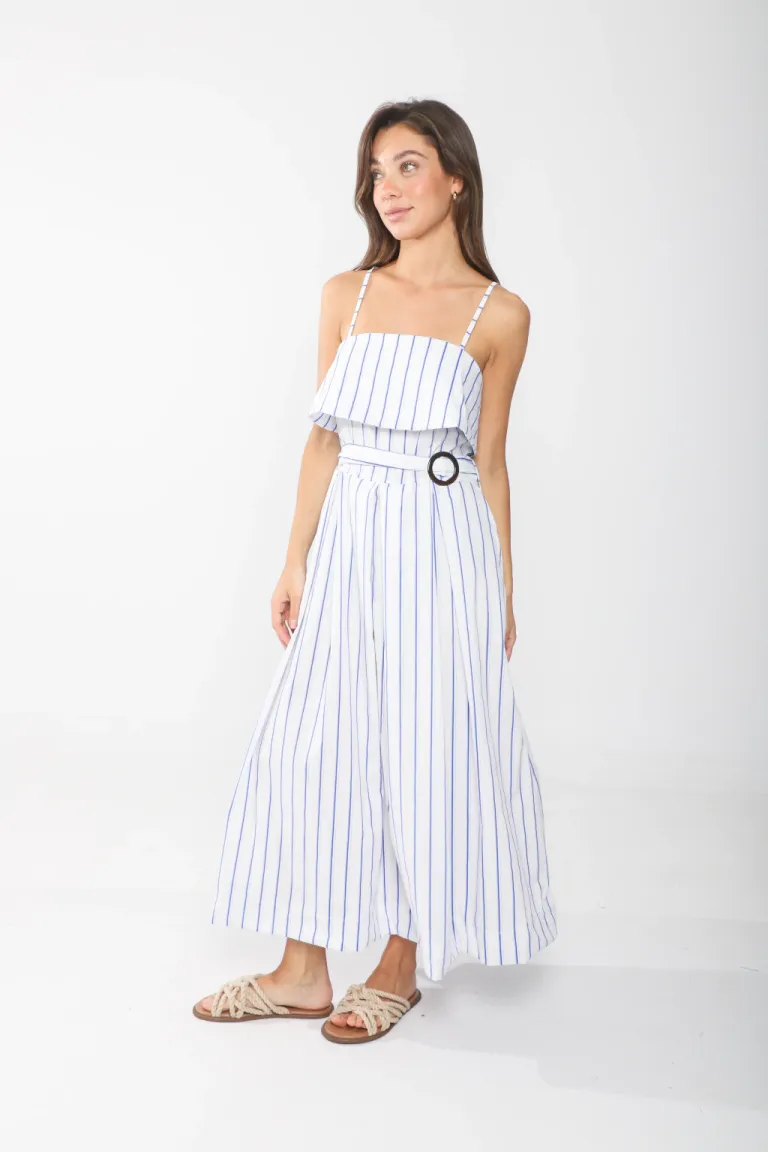 Vestido de poplin rayado con solapa, entallado en la parte superior y falda evase con lazo en la cintura de Belle en Vestidos para argentina