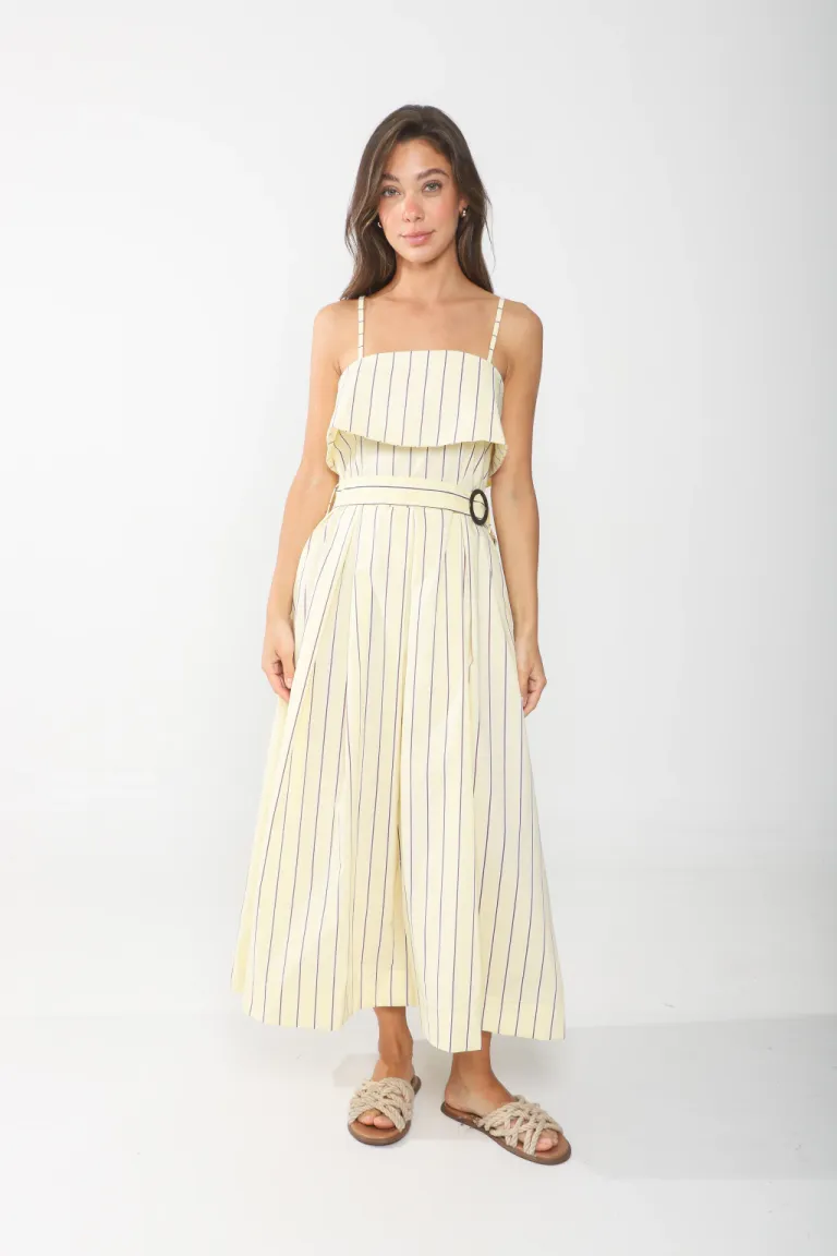 Vestido de poplin rayado con solapa, entallado en la parte superior y falda evase con lazo en la cintura de Belle en Vestidos para argentina