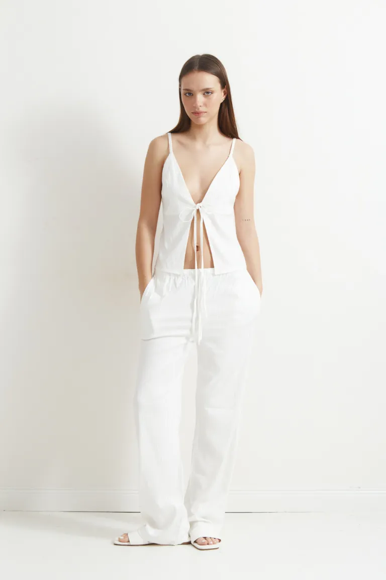 Pantalón de tiro bajo en lino con detalles de lurex para mujeres de Audaz en Pantalones para argentina