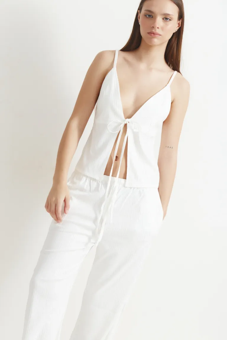 Pantalón de tiro bajo en lino con detalles de lurex para mujeres de Audaz en Pantalones para argentina