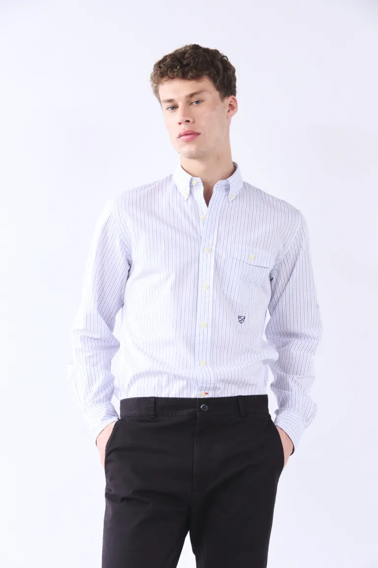 Camisa de manga larga, clásica de algodón rayado con cuello button down y bolsillo de Bensimon en Camisas para argentina