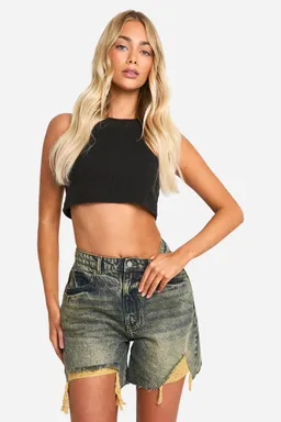Short denim gastado bajo roto de Boohoo en Shorts para argentina