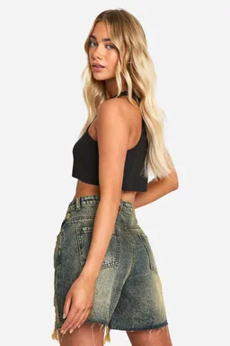 Short denim gastado bajo roto de Boohoo en Shorts para argentina