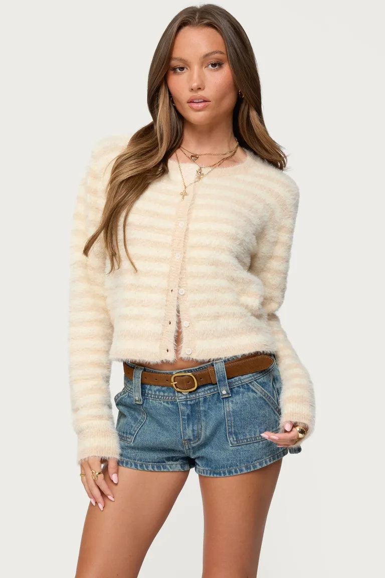 Cárdigan aria punto fuzzy rayado de Edikted en Buzos y Sweaters para argentina
