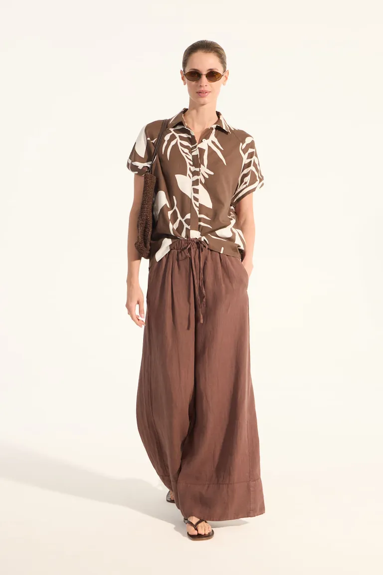 Pantalón wide leg de tiro alto en lino garment dye para mujer de Portsaid en Pantalones para argentina