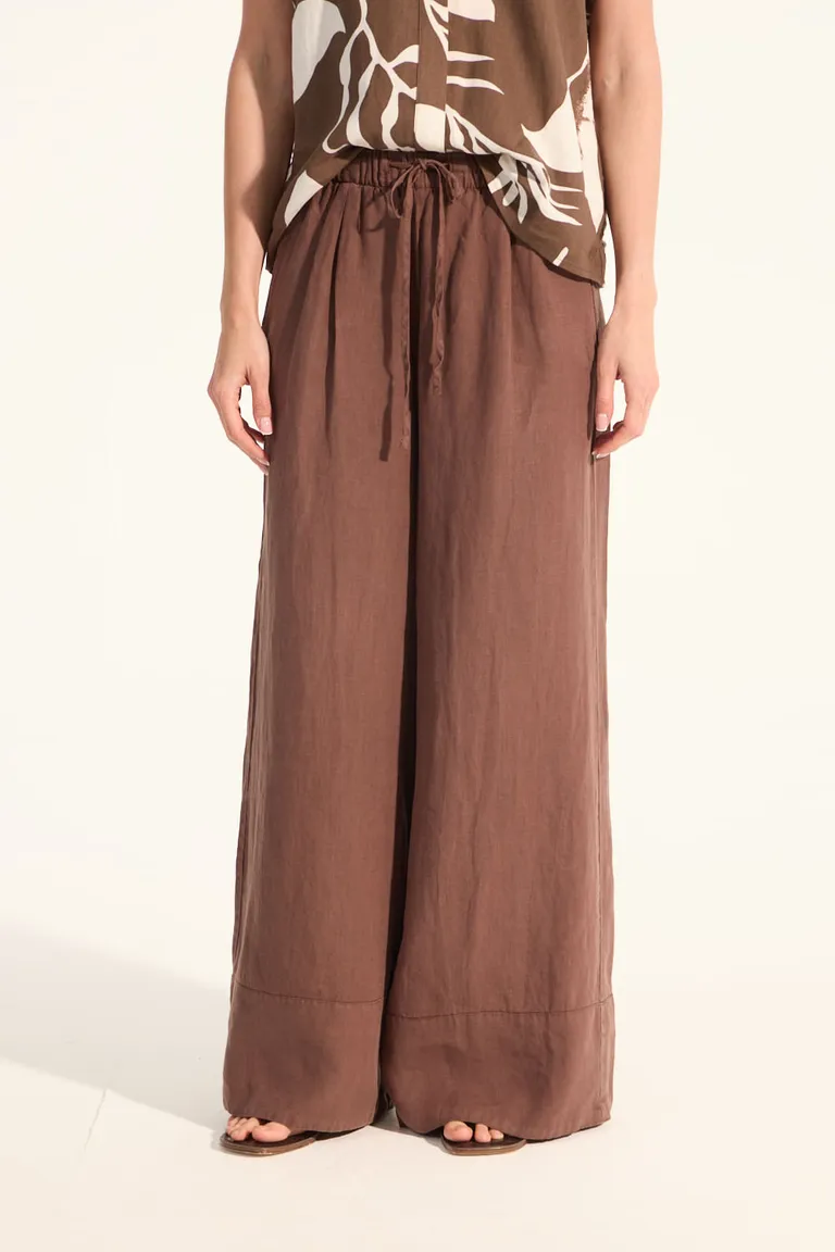 Pantalón wide leg de tiro alto en lino garment dye para mujer de Portsaid en Pantalones para argentina