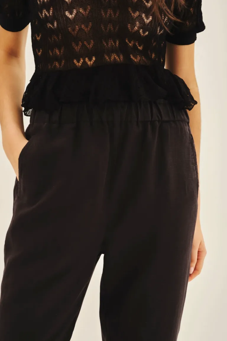 Pantalón recto de lino con bolsillos laterales y cintura elástica de Rapsodia en Pantalones para argentina