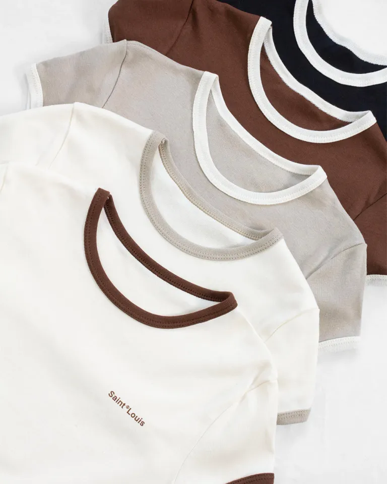 Remera marrón con cuello y mangas combinados para mujer de Sky en Remeras para argentina