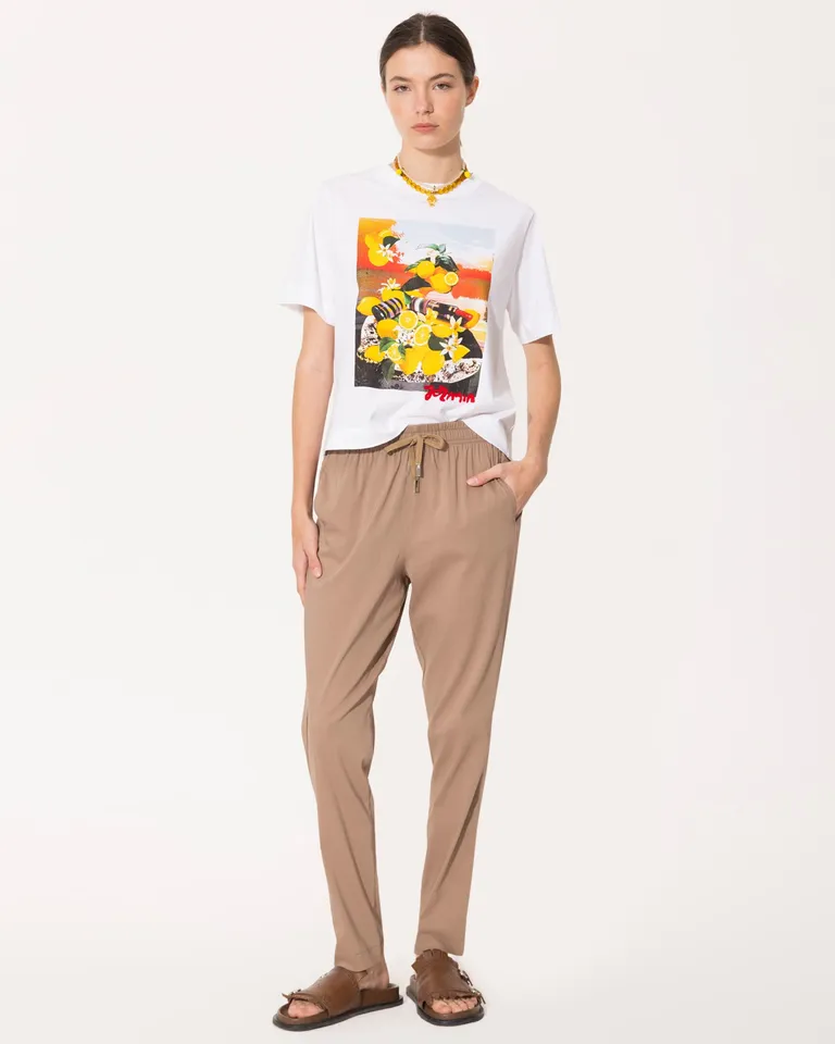 Pantalón babucha de algodón con cintura elástica y cordón ajustable de Jazmin Chebar en Pantalones para argentina