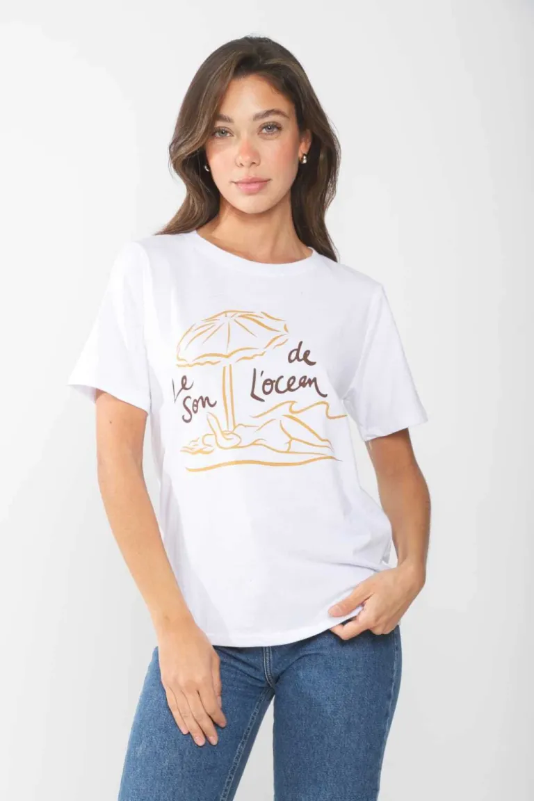 Remera blanca con estampa de leson para mujer de Belle en Remeras para argentina