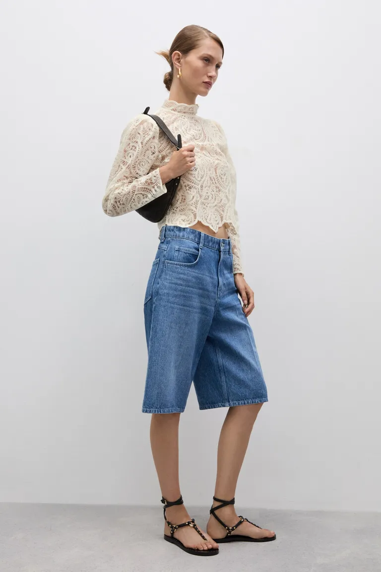 Blusa encaje algodón cuello alto de Mango en Blusas para argentina