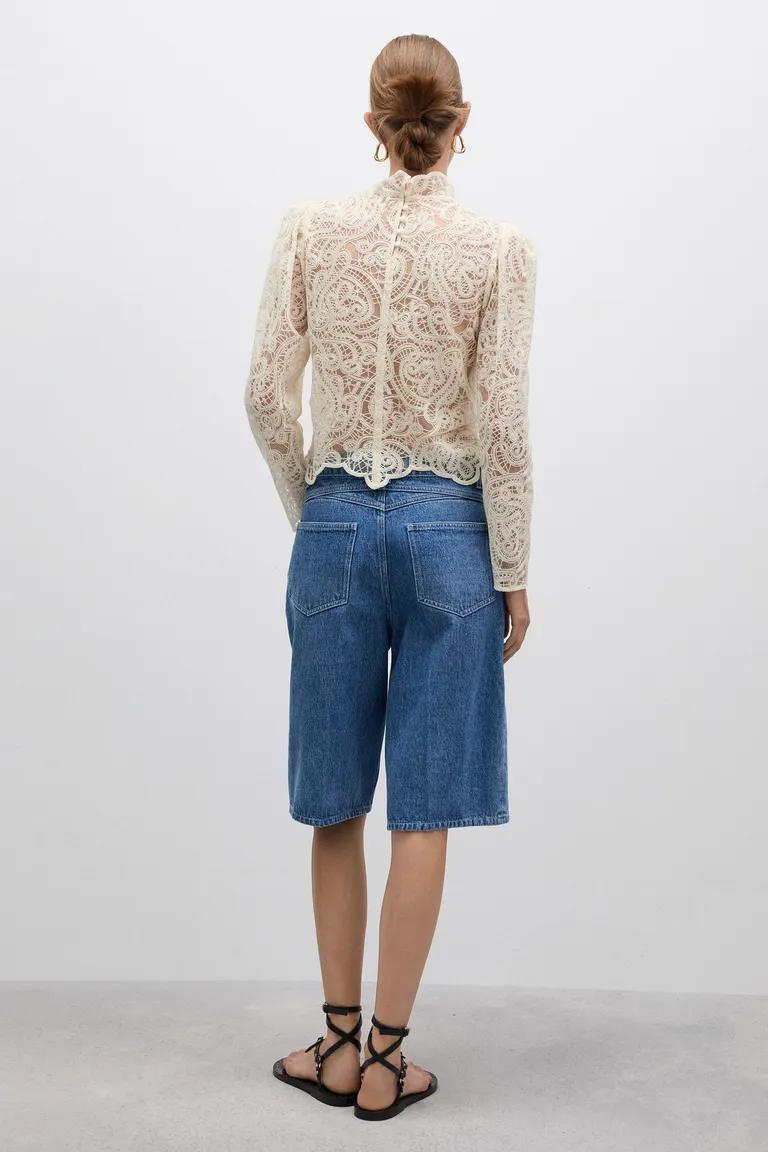 Blusa encaje algodón cuello alto de Mango en Blusas para argentina
