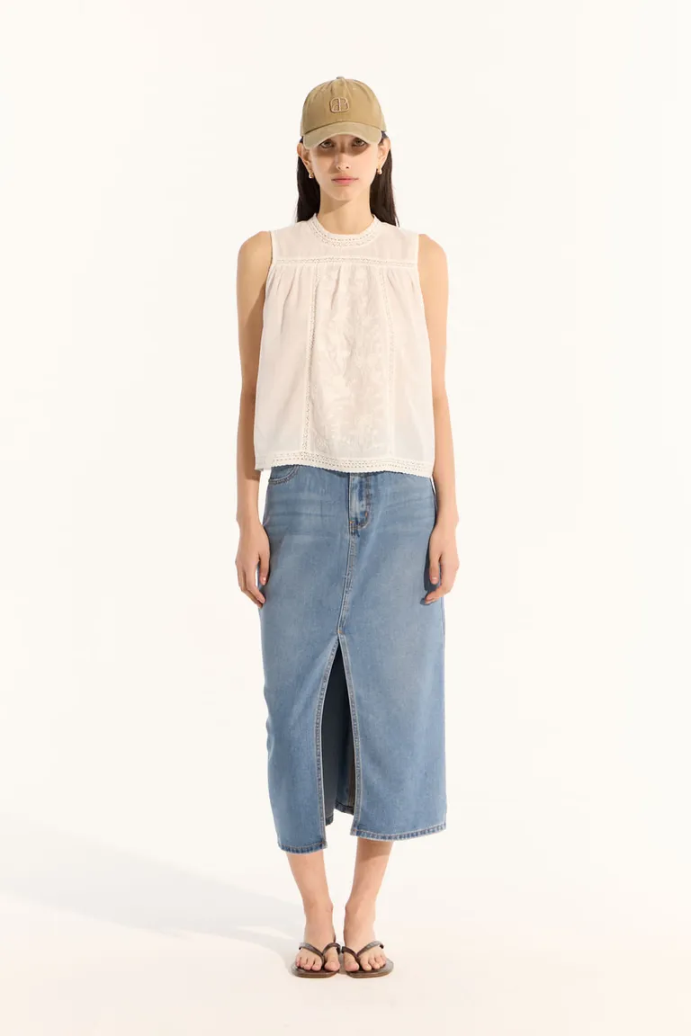 Falda de corte recto y tiro medio con aspecto a denim en color azul de Portsaid en Faldas para argentina