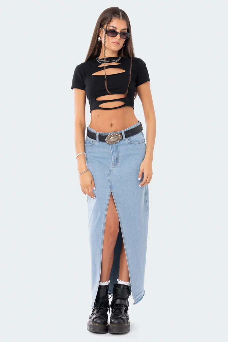 Maxi falda denim abertura frontal de Edikted en Faldas para argentina