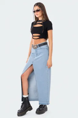 Maxi falda denim abertura frontal de Edikted en Faldas para argentina