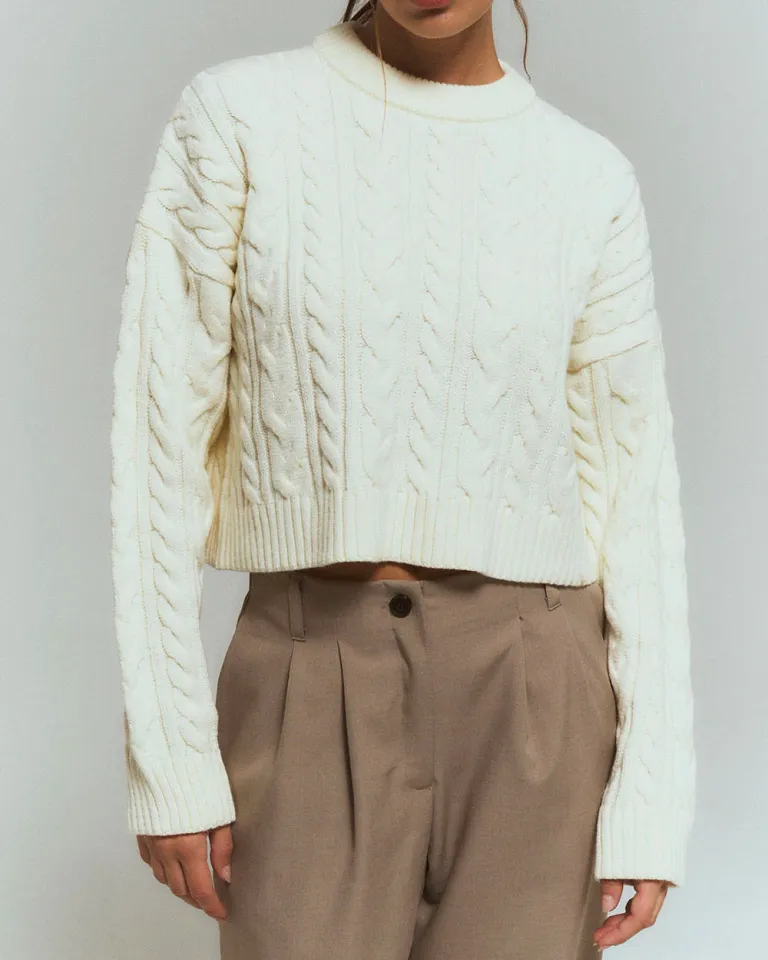 Suéter Trenzado de Algodón en Talla Única en Tono Marfil de Sky en Buzos y Sweaters para argentina