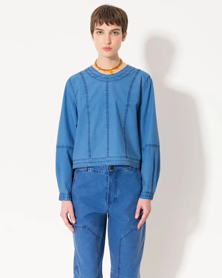 Top de manga larga en denim, diseño estilizado y elegante para la mujer de Jazmin Chebar en Tops para argentina