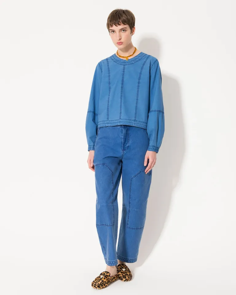 Top de manga larga en denim, diseño estilizado y elegante para la mujer de Jazmin Chebar en Tops para argentina