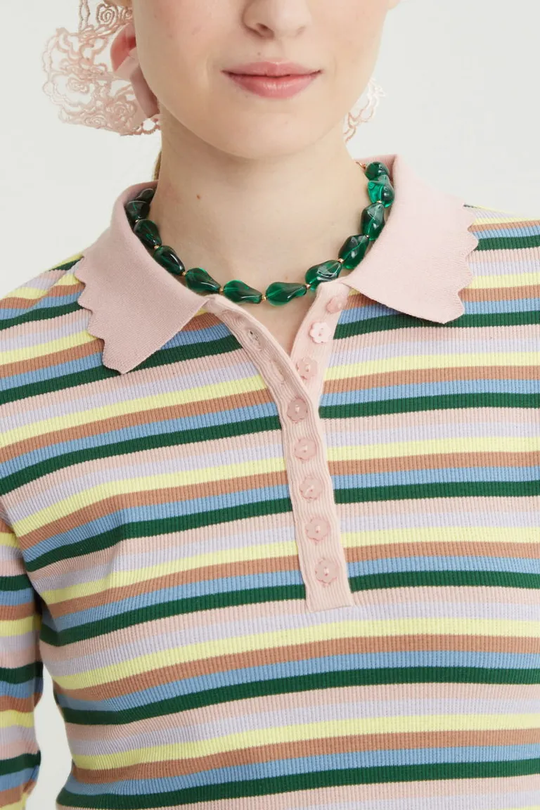 Remera manga larga con cuello polo, diseño rayado y cierre de botones decorativos de Las Pepas en Remeras para argentina