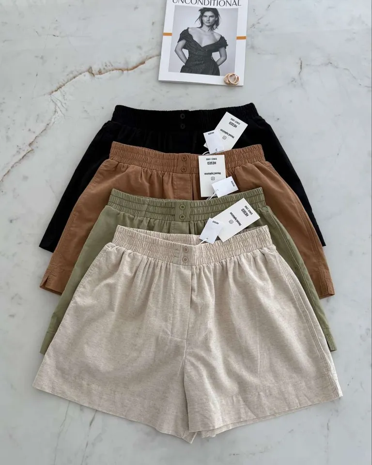 Shorts holgados de lino con bolsillos para mujer en varios colores sólidos de Hesed en Shorts para argentina