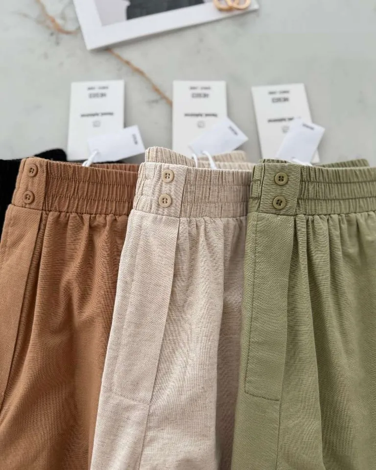 Shorts holgados de lino con bolsillos para mujer en varios colores sólidos de Hesed en Shorts para argentina