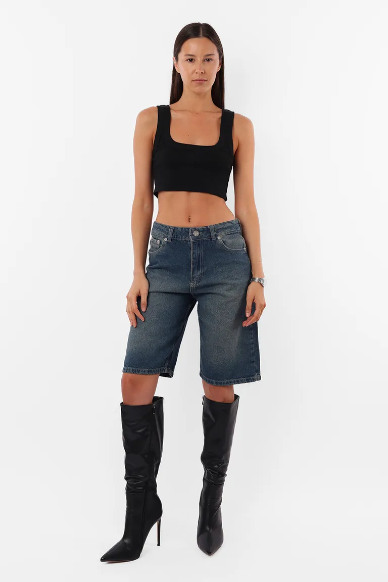 Bermuda denim recta de tiro medio y largo por las rodillas de Top White en Pantalones para argentina