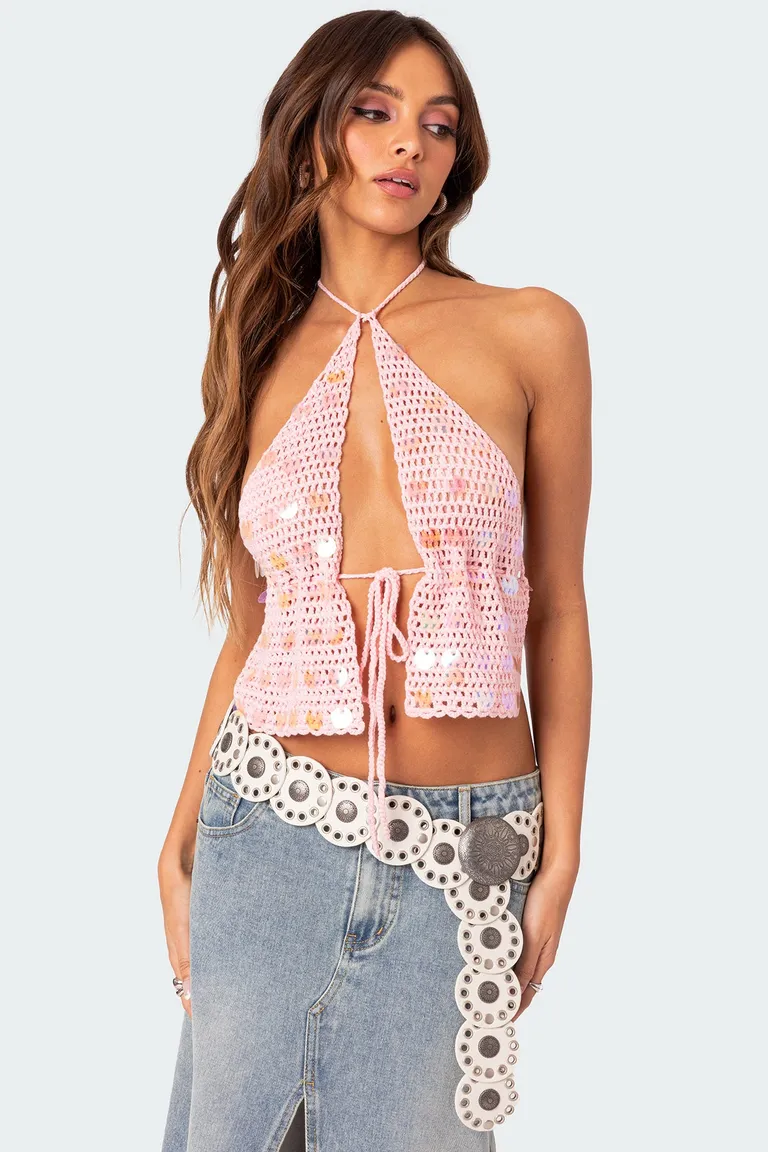 Top crochet lentejuelas espalda de Edikted en Tops para argentina