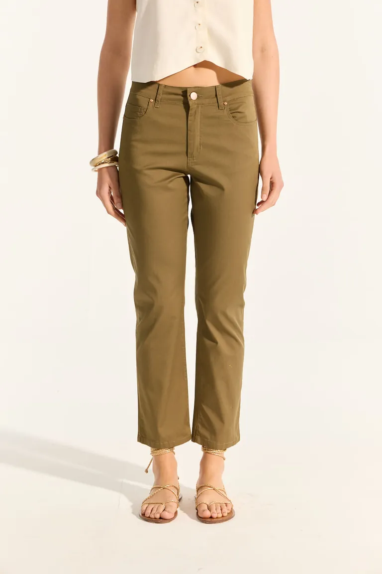 Pantalón recto de gabardina en tiro medio para mujer de Portsaid en Pantalones para argentina