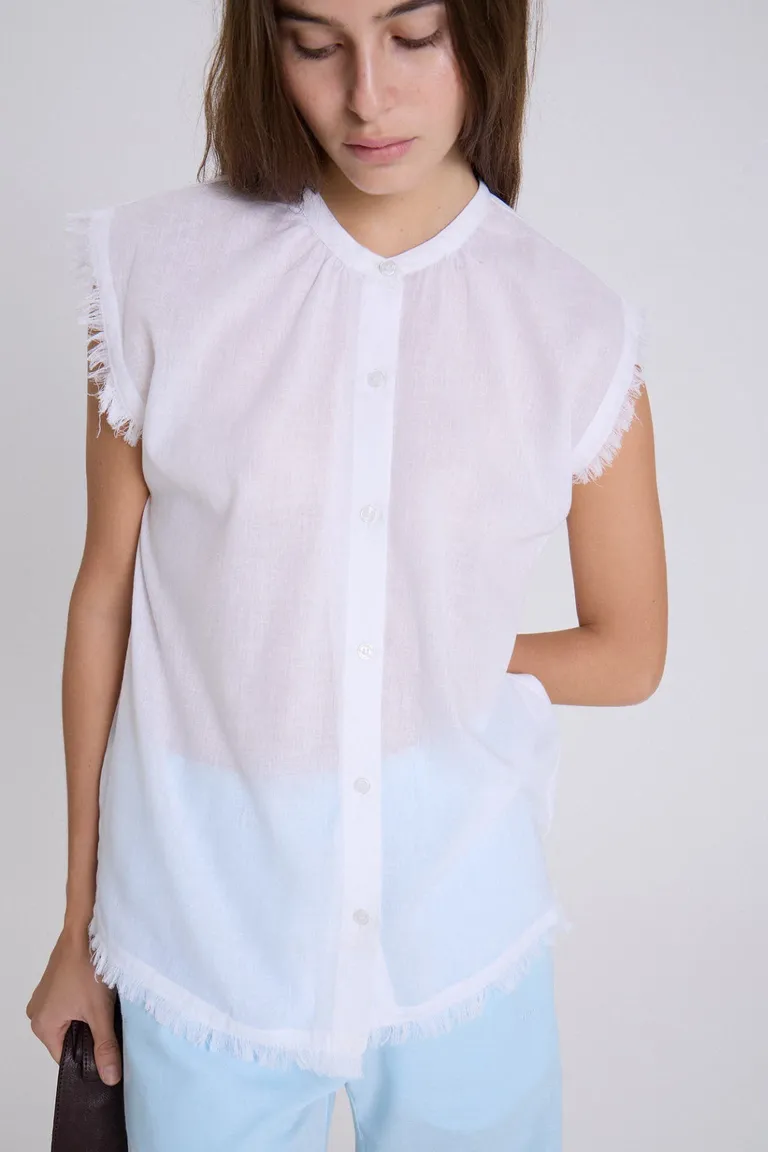 Camisa Xenia sin mangas de algodón con escote redondo y cartera con botones visibles de Maria Cher en Camisas para argentina