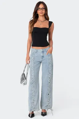 Jeans tiro bajo con cordones de Edikted en Pantalones para argentina