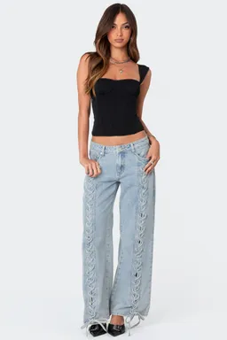 Jeans tiro bajo con cordones de Edikted en Pantalones para argentina
