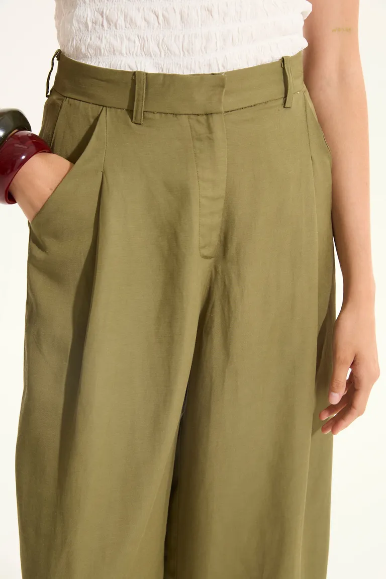 Pantalón ancho y cómodo de corte recto en tela de lino y tencel de Portsaid en Pantalones para argentina