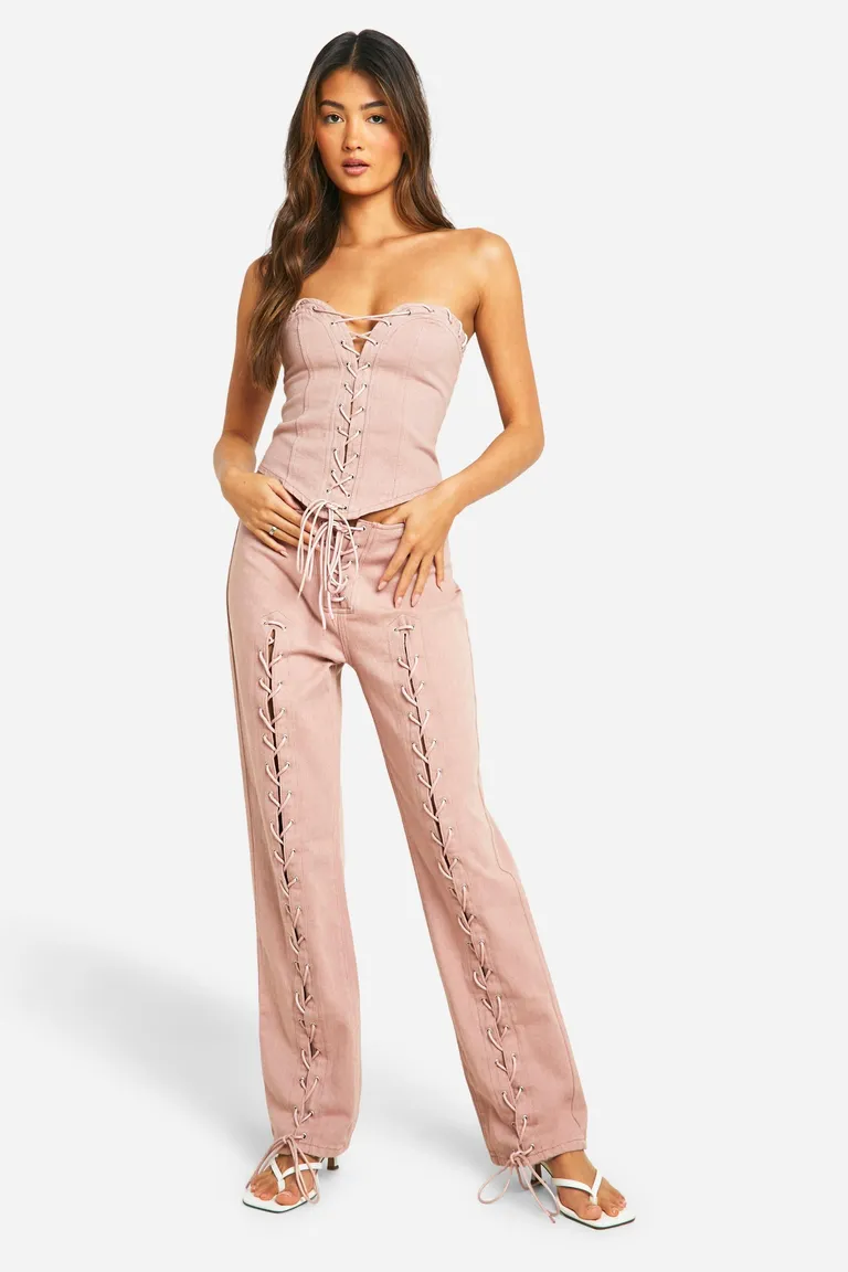 Jeans rectos con cordones de Boohoo en Pantalones para argentina