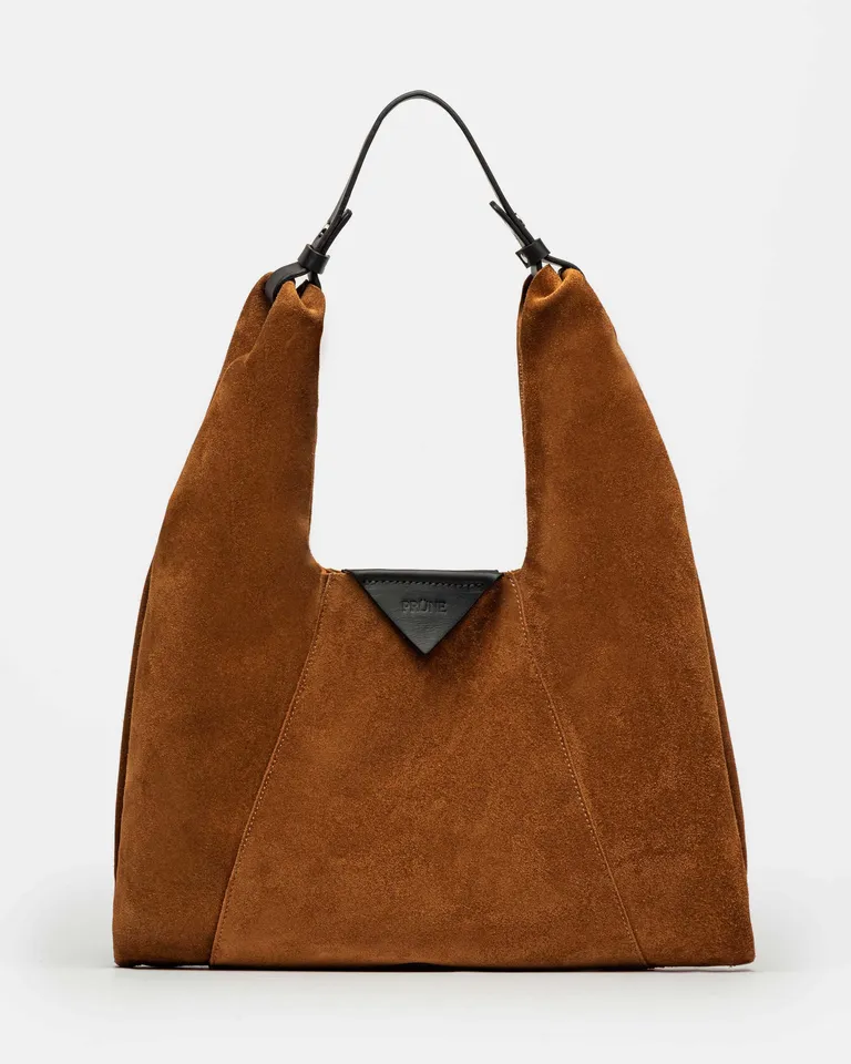 Cartera de hombro en gamuza marrón - Diseño suave y refinado de Prüne en Bolsos y Carteras para argentina