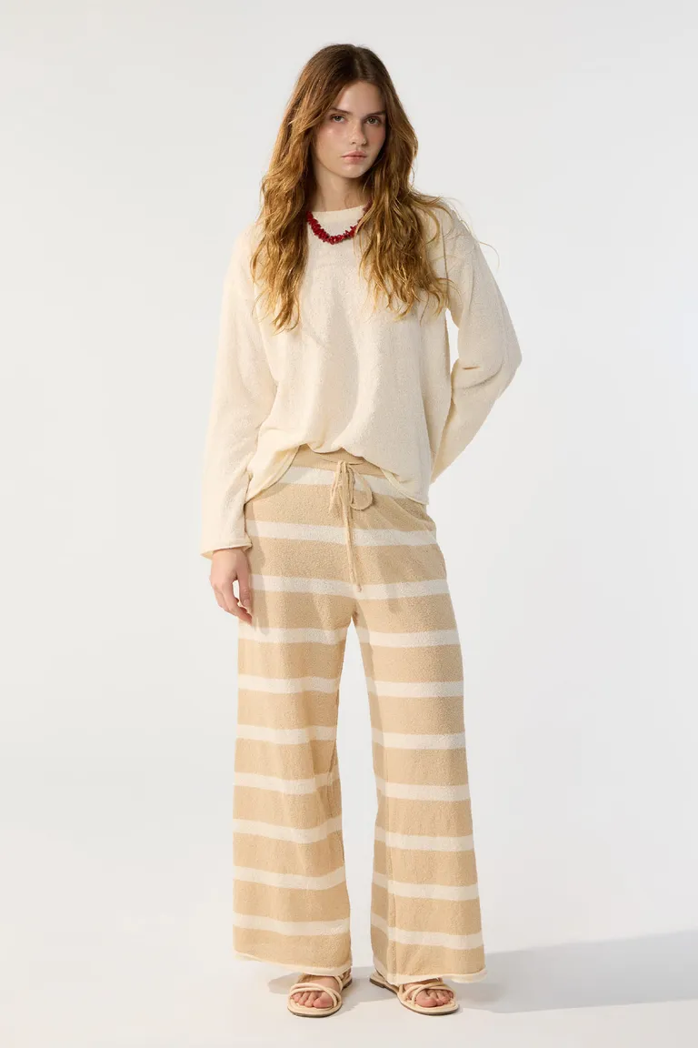 Pantalón de tela rayada con cintura elástica y cordón de Cuesta Blanca en Pantalones para argentina