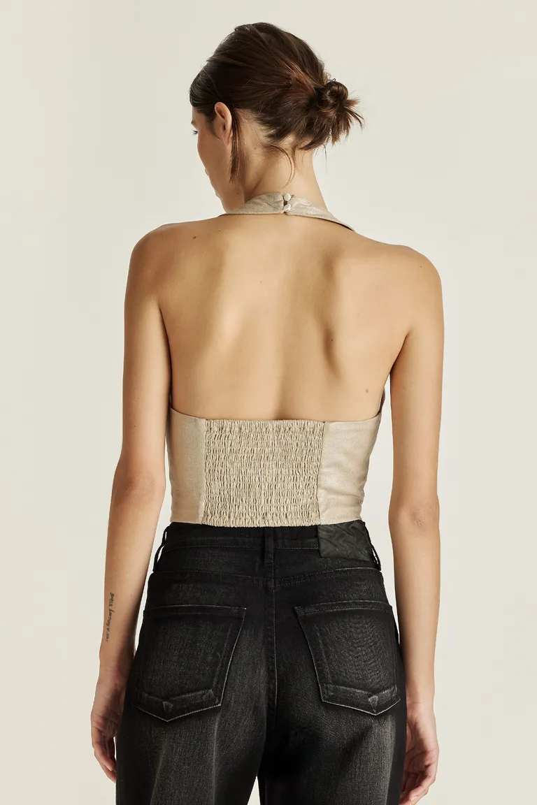 Sofisticado chaleco de lino con acabado foil para mujer de Tucci en Chalecos para argentina