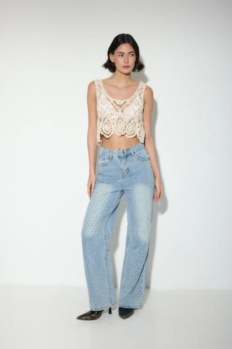 Top musculosa calado de crochet con lentejuelas de Audaz en Tops para argentina